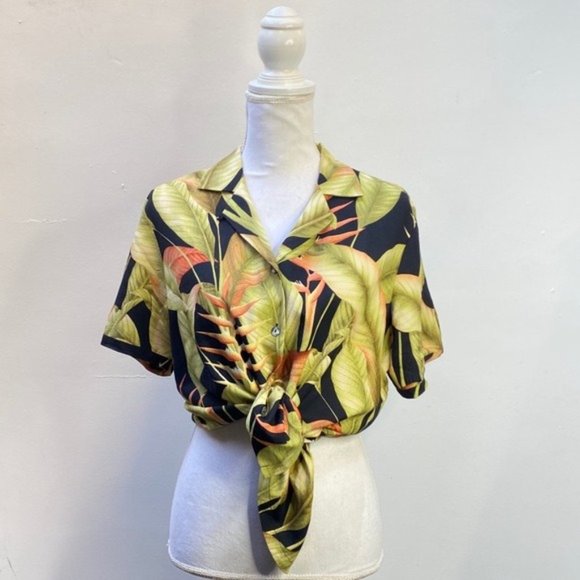 Tommy Bahama Blue 100% Floral Silk Button Up Shirt - Picture 10 of 10